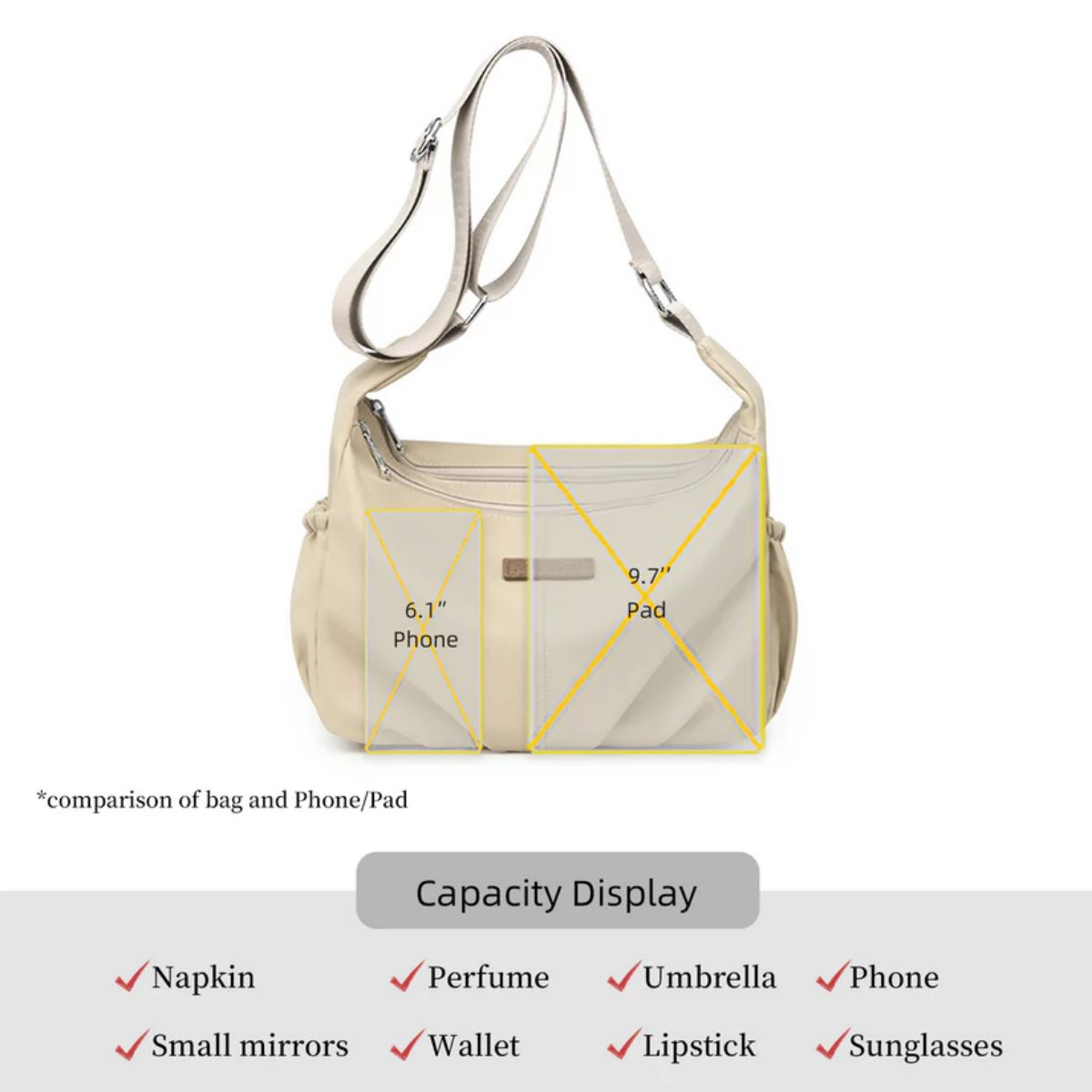 nylon tote bag interior storage compartments