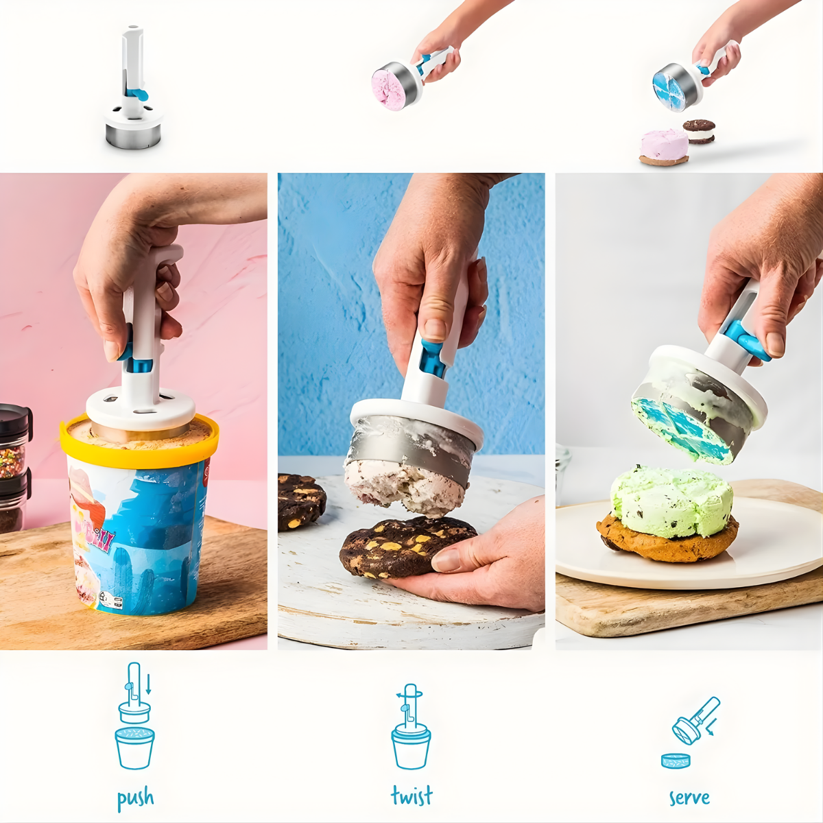 easy one-handed operation of the ice cream sandwich maker