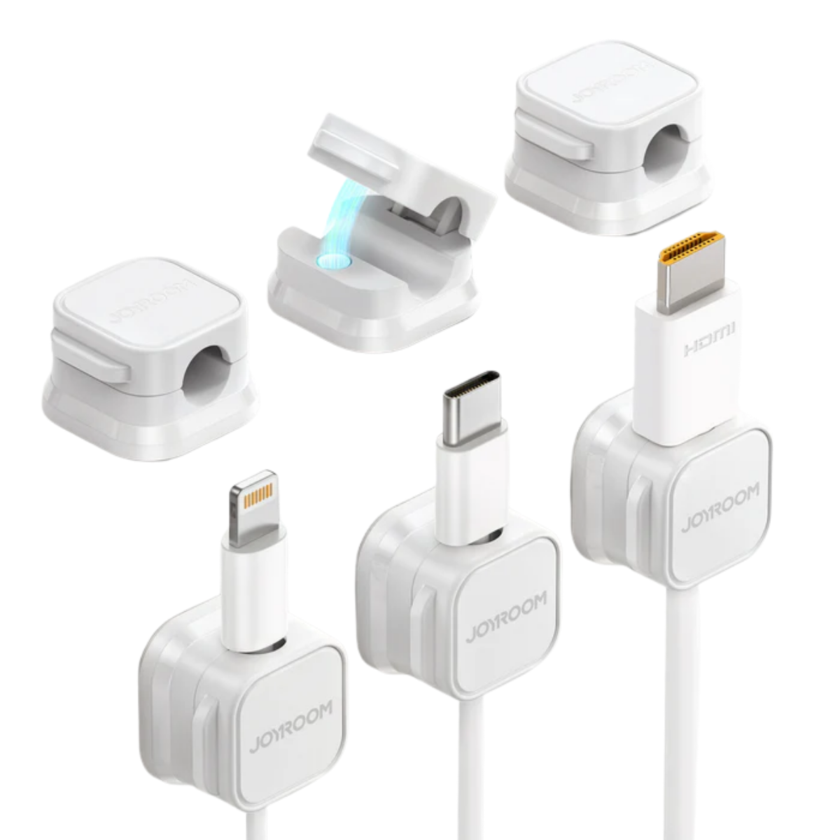 Magnetic Cable Clip holding USB and HDMI cables