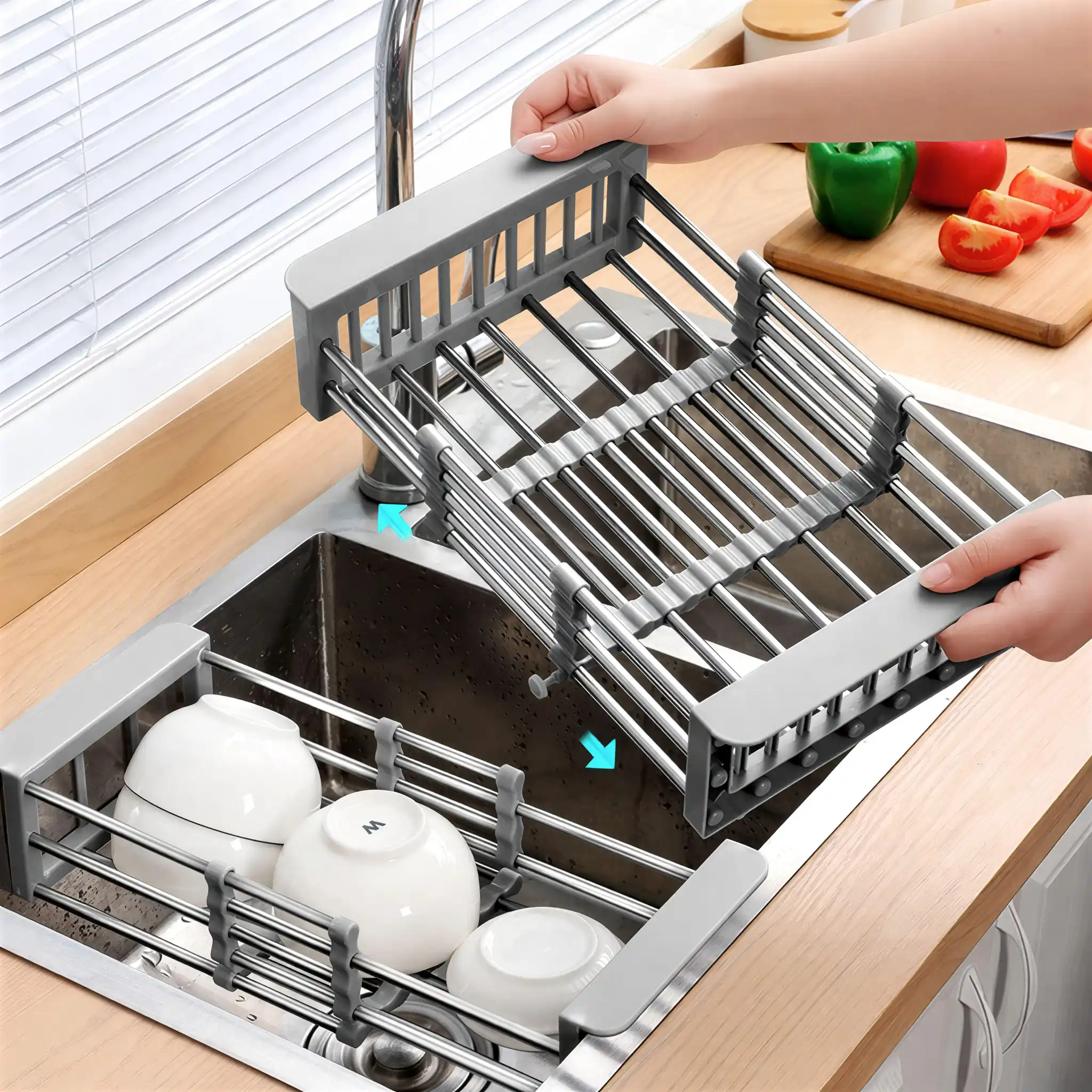sink dish rack retractable metal design