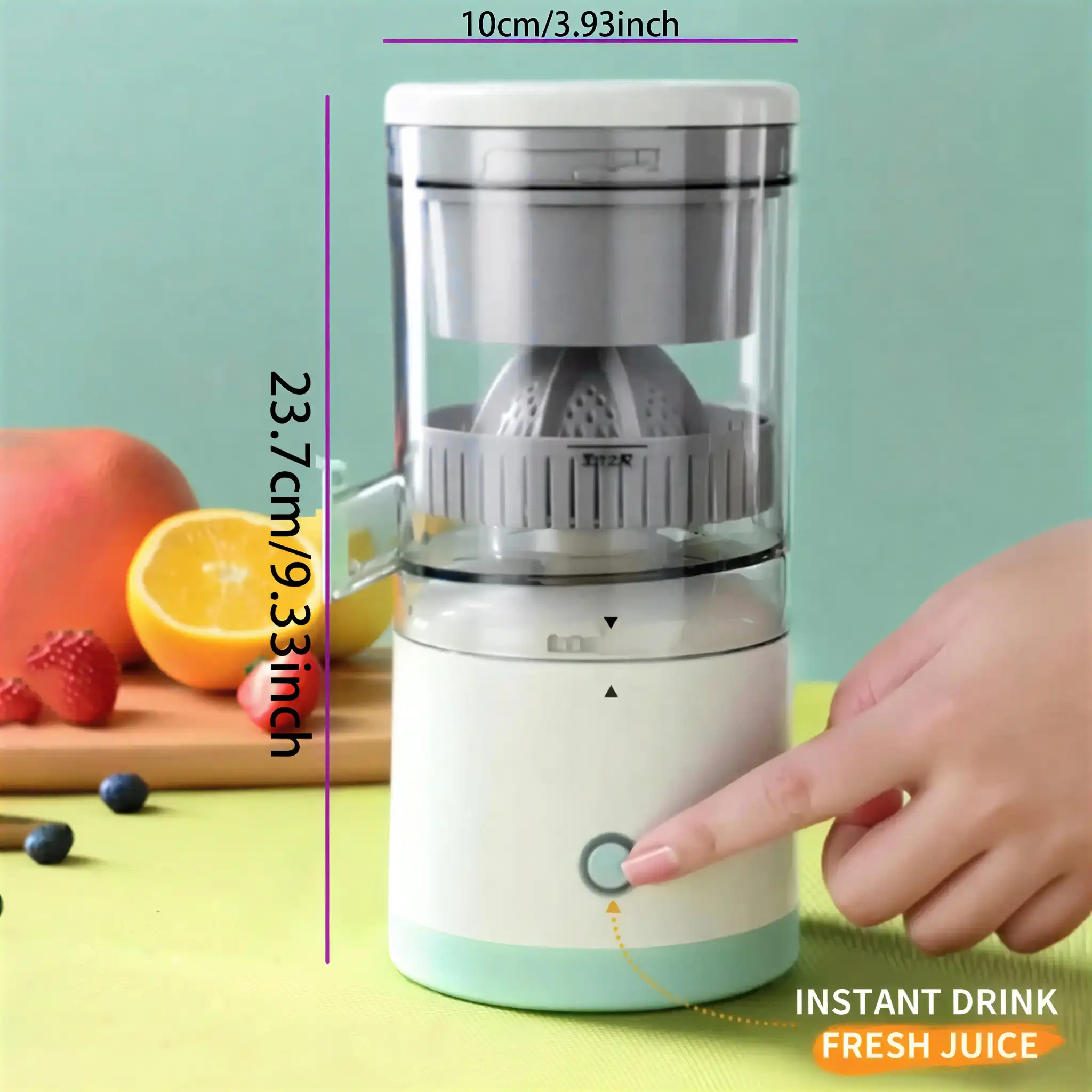 Electric citrus juicer squeezing oranges