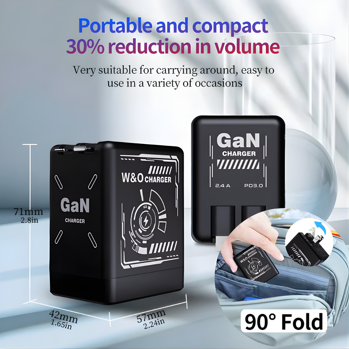 Portable 120W GaN charger for iPhone, Samsung, Huawei, and more"