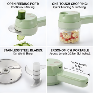 The vegetable chopper electric showcasing its stainless steel blades