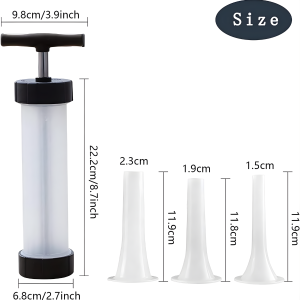 Close-up of Manual Sausage Stuffer Syringe with Funnel Attachments