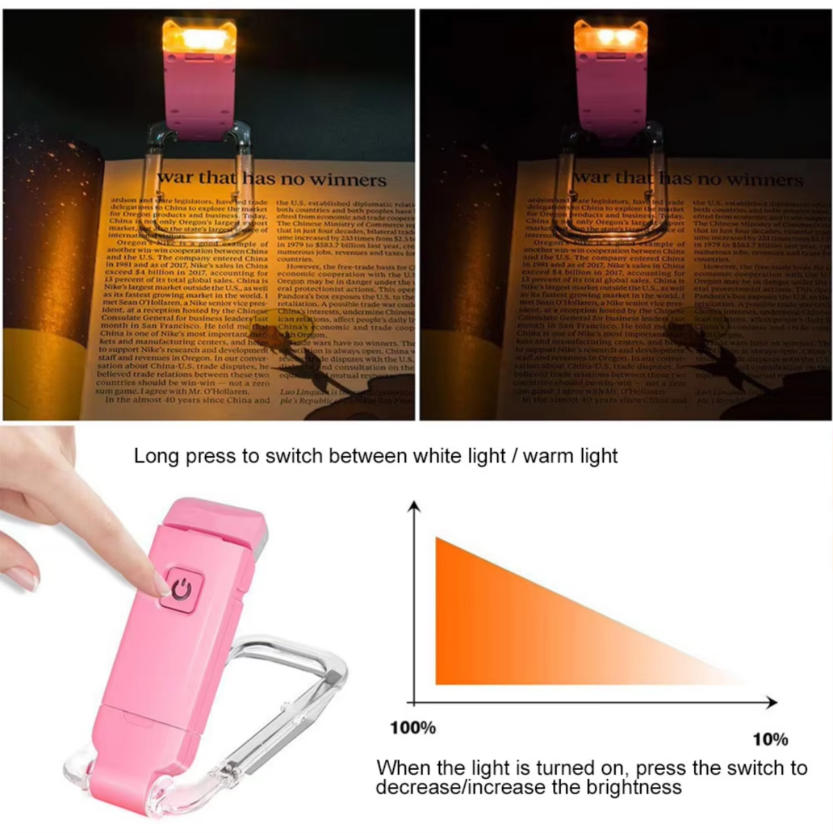 rechargeable book light flexible clip design