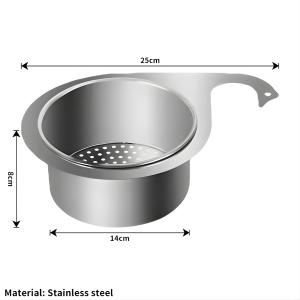 Compact and space-saving sink strainer basket for small kitchens.