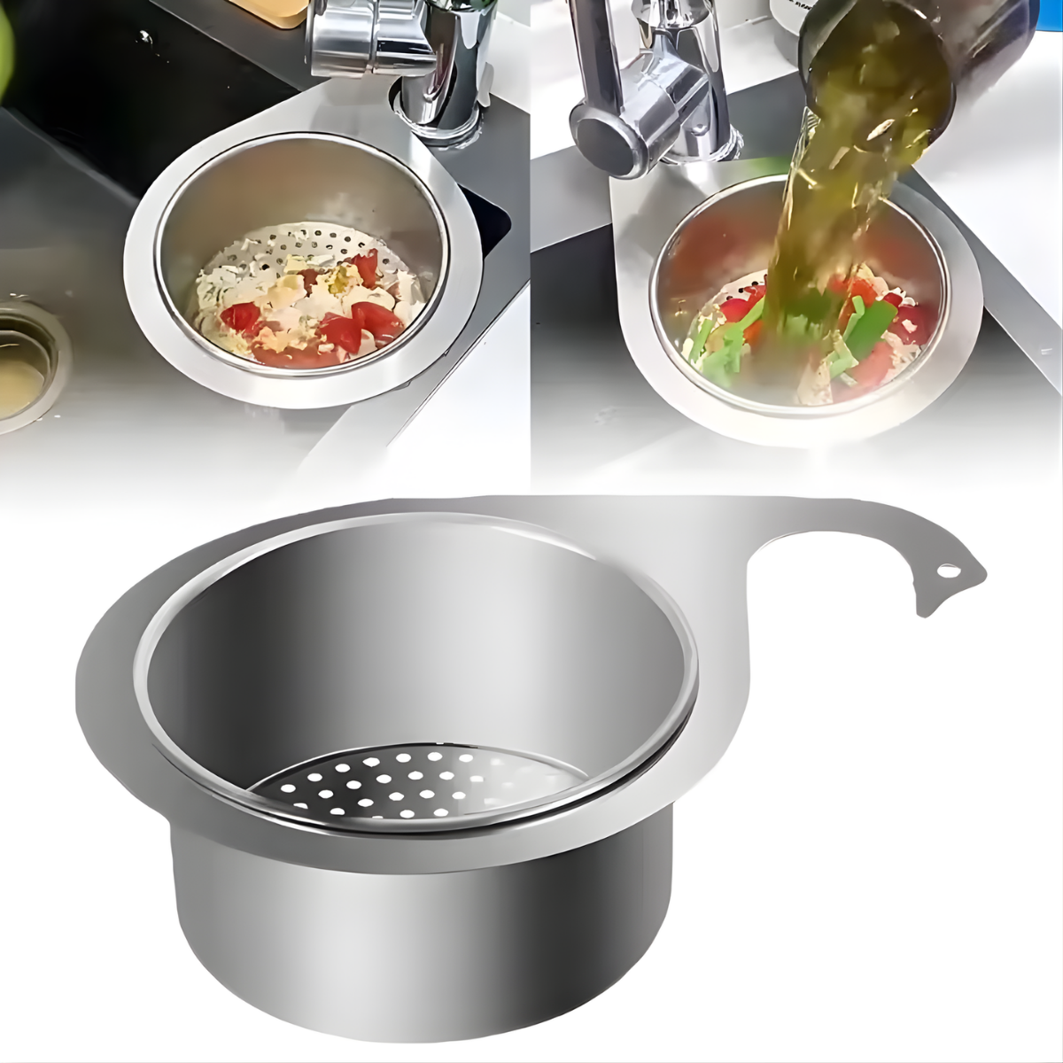 Non-slip and durable kitchen sink basket strainer in silver.