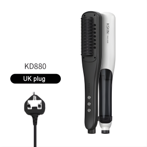 Steam hair straightener brush in use for smooth, sleek hair