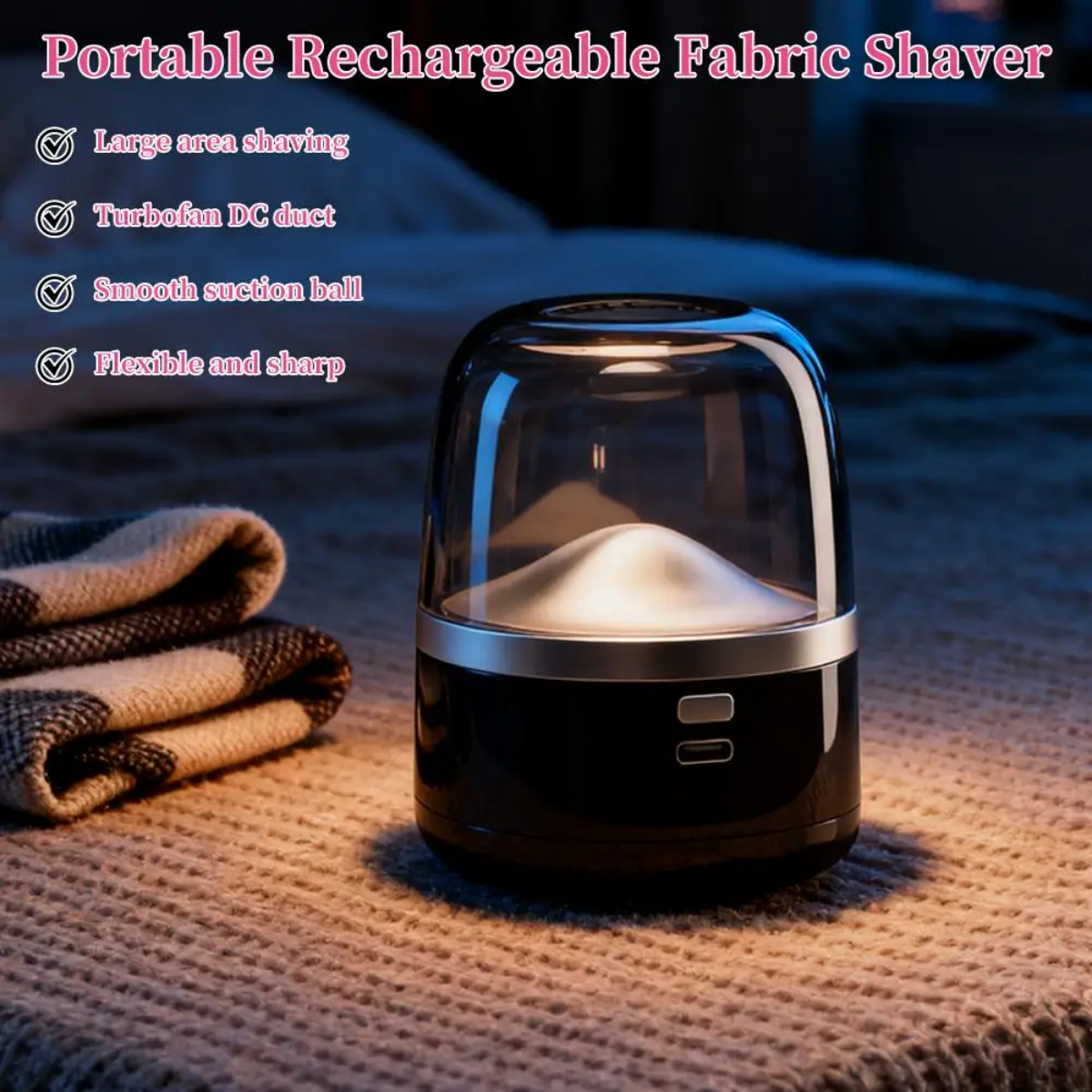Electric fabric shaver cleaning a sweater