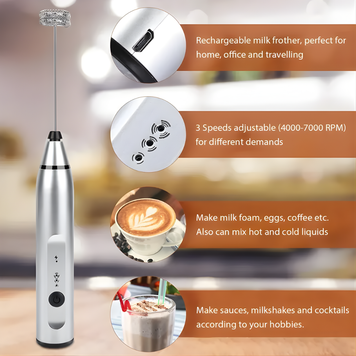 Handheld Electric Milk Frother for Coffee and Beverages