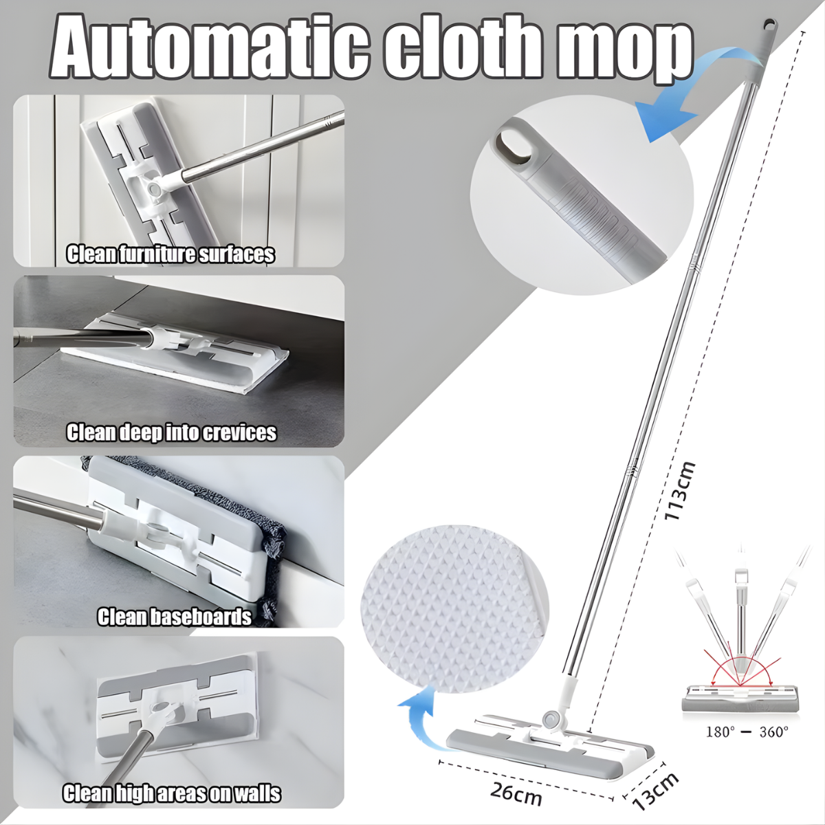 Microfiber Cloth on Self-Wringing Mop for Streak-Free Cleaning