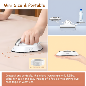Mini travel iron being used on a shirt