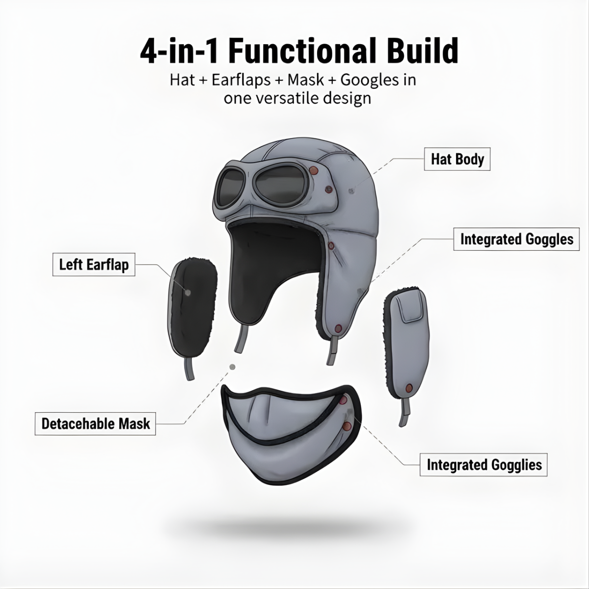 Multifunctional Winter Earflap Hat for Skiing and Snowboarding